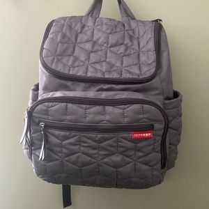 Skip Hop diaper bag backpack in gray with lime green